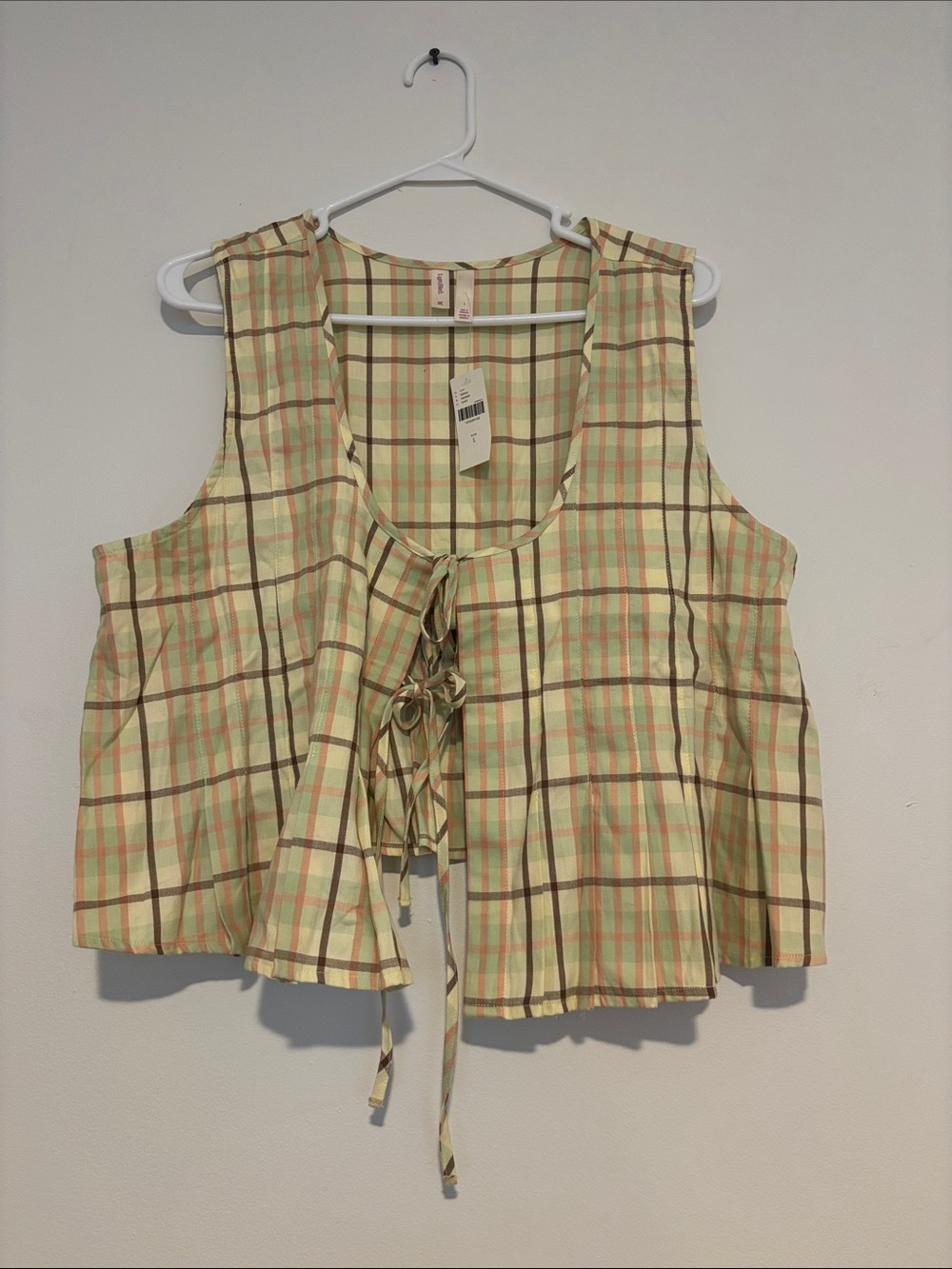 Anthropologie Yellow Plaid Tie-Front Sleeveless Top